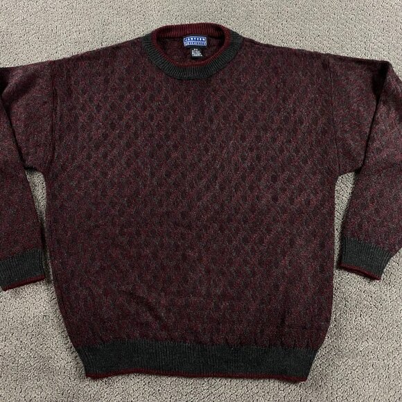 Vintage Jantzen Sweater Men's Medium Burgundy Gray Grunge Grandpa Dad Crewneck - Picture 1 of 9